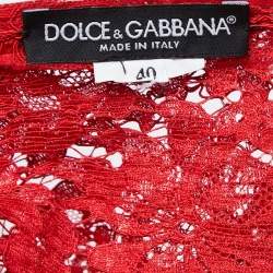 Pre Owned Dolce & Gabbana Red Lace Long Sleeve Midi Dress S