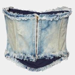 Pre Owned Dolce & Gabbana Light Blue Denim Strapless Corset Top M