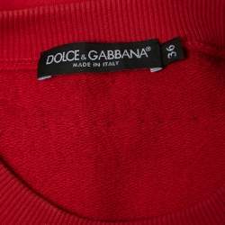 Pre Owned Dolce & Gabbana Red Cotton Scared Heart Embellished Sweatshirt XS