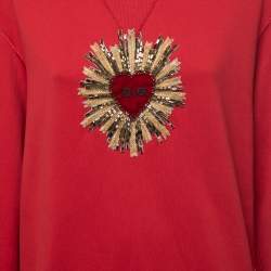 Pre Owned Dolce & Gabbana Red Cotton Scared Heart Embellished Sweatshirt XS