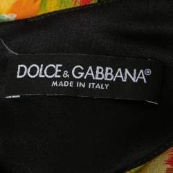 Pre Owned Dolce & Gabbana Black Floral Printed Crepe Lace Trimmed Midi Dress S