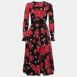 Pre Owned Dolce & Gabbana Black Miss Sicily Bag Printed Silk Midi Dress S