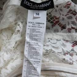 Pre Owned Dolce & Gabbana White Lace Rose Embroidered Mini Dress S