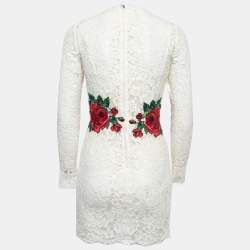 Pre Owned Dolce & Gabbana White Lace Rose Embroidered Mini Dress S