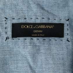 Pre Owned Dolce & Gabbana Blue Patched Denim Shirt Mini Dress XS
