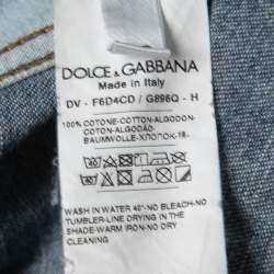 Pre Owned Dolce & Gabbana Blue Patched Denim Shirt Mini Dress XS