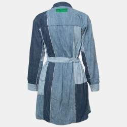 Pre Owned Dolce & Gabbana Blue Patched Denim Shirt Mini Dress XS