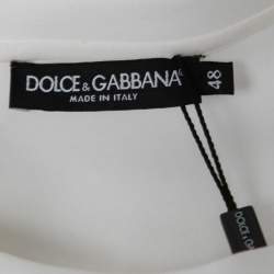 Pre Owned Dolce & Gabbana White Cotton Bustier Detail Crew Neck T-Shirt L