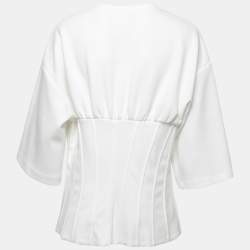 Pre Owned Dolce & Gabbana White Cotton Bustier Detail Crew Neck T-Shirt L