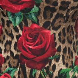 Pre Owned Dolce & Gabbana Brown Floral Animal Printed Crepe Midi Dress S