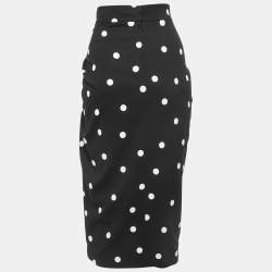 Pre Owned Dolce & Gabbana Black Polka Dot Print Crepe Draped Skirt XS