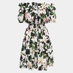 Pre Owned Dolce & Gabbana Black Floral Cotton Off Shoulder Mini Dress M