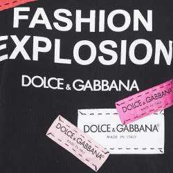 Pre Owned Dolce & Gabbana Black Logo Detail Cotton Crew Neck T-Shirt XS