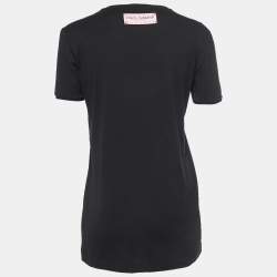 Pre Owned Dolce & Gabbana Black Logo Detail Cotton Crew Neck T-Shirt XS