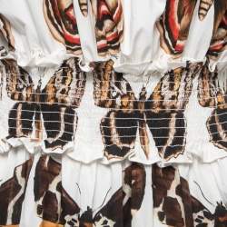 Pre Owned Dolce & Gabbana White Butterfly Printed Cotton Ruffled Mini Dress M