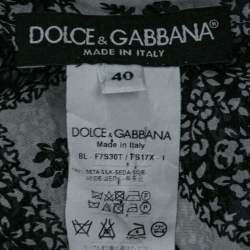 Pre Owned Dolce & Gabbana Monochrome Floral Grid Print Silk Tie Detail Blouse S