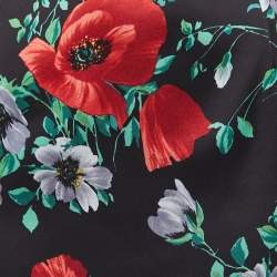 Pre Owned Dolce & Gabbana Black Floral Printed Stretch Satin Pencil Skirt L