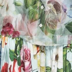 Dolce & Gabbana Blue Floral Printed Organza/Cotton Skirt and Top Set S