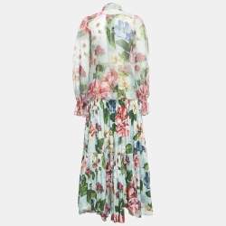 Dolce & Gabbana Blue Floral Printed Organza/Cotton Skirt and Top Set S