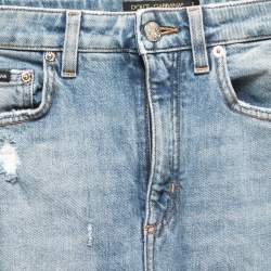 Pre Owned Dolce & Gabbana Blue Distressed Denim Audrey Skinny Jeans S Waist 25"