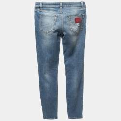 Pre Owned Dolce & Gabbana Blue Distressed Denim Pretty Skinny Jeans XS Waist 26"
