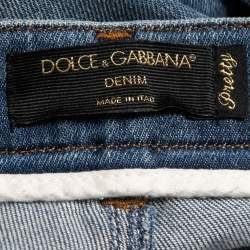 Pre Owned Dolce & Gabbana Blue Distressed Denim Pretty Skinny Jeans XS Waist 26"
