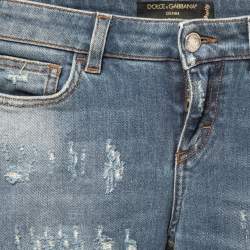 Pre Owned Dolce & Gabbana Blue Distressed Denim Pretty Skinny Jeans XS Waist 26"