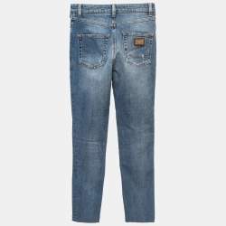 Pre Owned Dolce & Gabbana Blue Distressed Denim Audrey Skinny Jeans XS Waist 24"