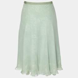Pre Owned Dolce & Gabbana Light Green Lace & Silk Overlay Mini Skirt S