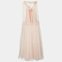 Pre Owned Dolce & Gabbana Pink Silk Floral Applique Halter Neck Dress M