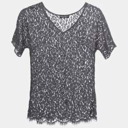 Pre Owned Dolce & Gabbana Grey Lace V-Neck Top S