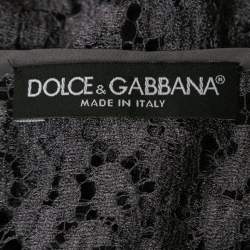 Pre Owned Dolce & Gabbana Grey Lace V-Neck Top S
