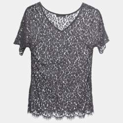 Pre Owned Dolce & Gabbana Grey Lace V-Neck Top S