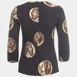 Pre Owned Dolce & Gabbana Black Coin Printed Crepe Top XS
