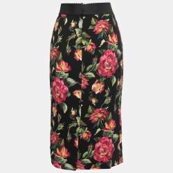 Pre Owned Dolce & Gabbana Black Floral Printed Crepe Pencil Skirt M