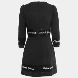 Pre Owned Dolce & Gabbana Black Wool Fashion Devotion Embroidered Midi Dress S