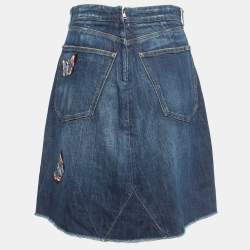 Pre Owned Dolce & Gabbana Navy Blue Denim Applique Detail Mini Skirt S