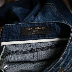 Pre Owned Dolce & Gabbana Navy Blue Denim Applique Detail Mini Skirt S