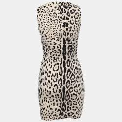 Pre Owned Dolce & Gabbana Cream Animal Printed Silk Sleeveless Sheath Dress S