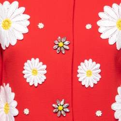 Dolce & Gabbana Red Wool Flower Applique 3/4 Sleeve Coat M