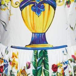 Pre Owned Dolce & Gabbana White Majolica Roses Printed Cotton Midi Dress M
