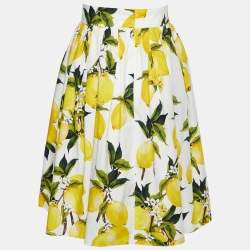 Pre Owned Dolce & Gabbana White Lemon Printed Cotton Skirt M