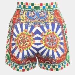 Pre Owned Dolce & Gabbana Multicolor Carreto Print Cotton Shorts XS