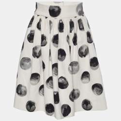 Pre Owned Dolce & Gabbana White Polka Dot Printed Cotton Pleated Mini Skirt M