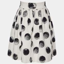 Pre Owned Dolce & Gabbana White Polka Dot Printed Cotton Pleated Mini Skirt M