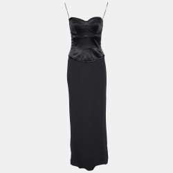 Pre Owned Dolce & Gabbana Black Satin & Crepe Strapless Bustier Maxi Dress M