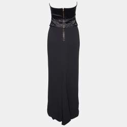 Pre Owned Dolce & Gabbana Black Satin & Crepe Strapless Bustier Maxi Dress M