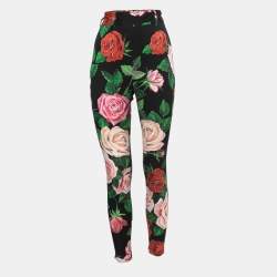 Pre Owned Dolce & Gabbana Black Floral Printed Silk High Waist Slim Trousers S