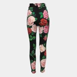 Pre Owned Dolce & Gabbana Black Floral Printed Silk High Waist Slim Trousers S