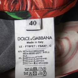 Pre Owned Dolce & Gabbana Black Floral Printed Silk High Waist Slim Trousers S